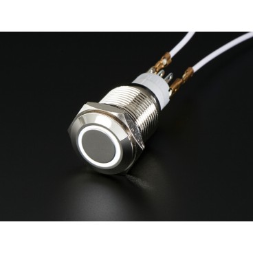 ON-OFF button chrome with ring LED white - 16mm