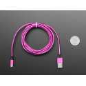 Cable USB A vers Micro B rose et violet tresse - 2 metres de long