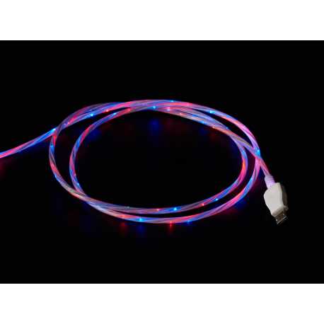 USB micro B Cable with LEDs - Blue and Red - 1 meter