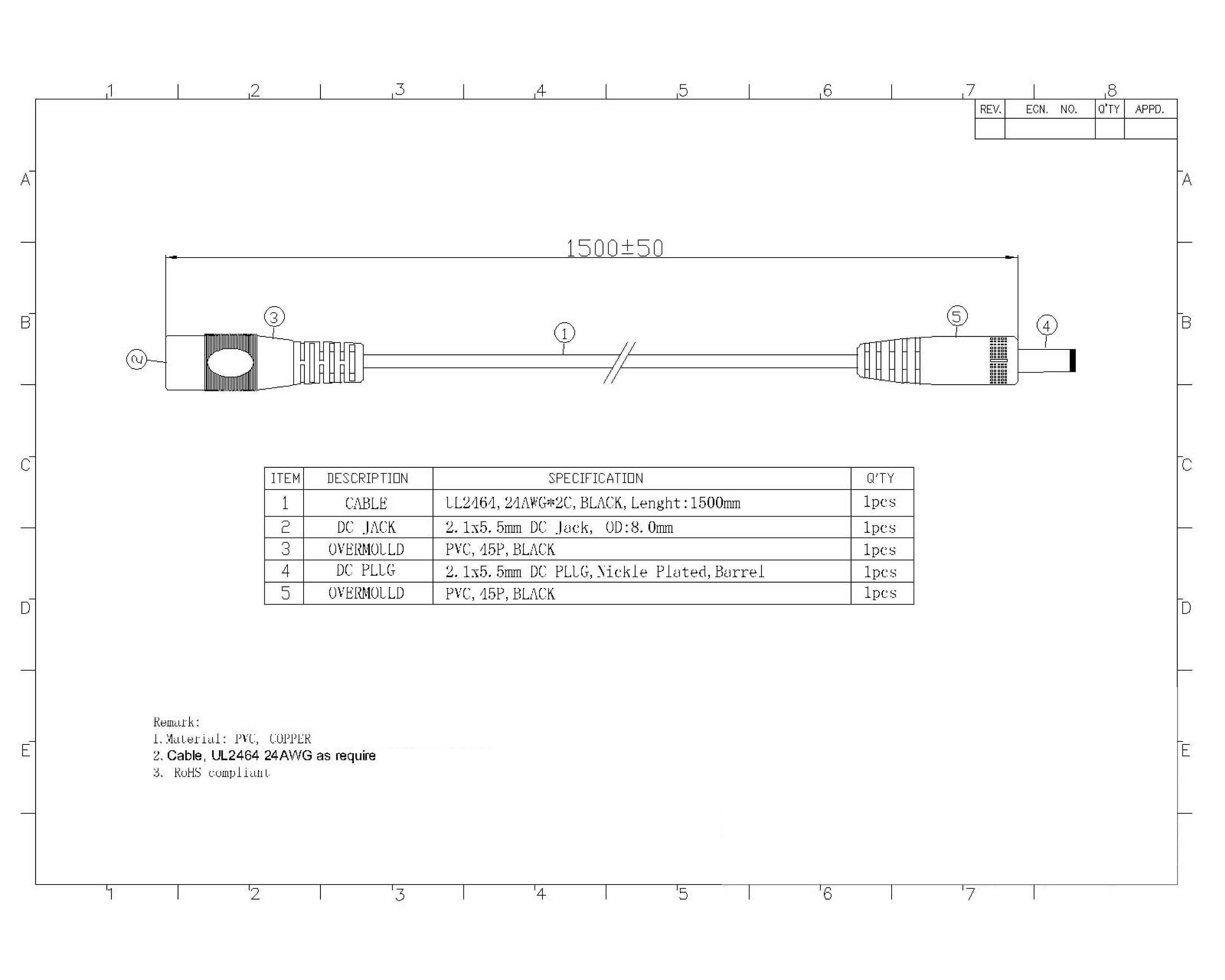 RALLONGE AVEC CONNECTEUR D'ALIMENTATION CC (MÂLE-FEMELLE) - 2 m - NOIR